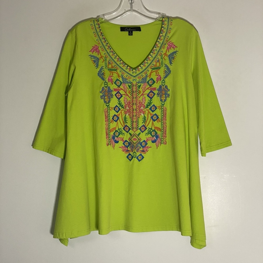 Calessa Top Womens Small‎ Multicolor Embroidered Boho Colorful Art To Wear Artsy